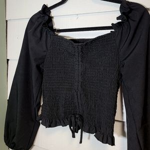 ROMWE Off Shouler Black Peasant Crop Top